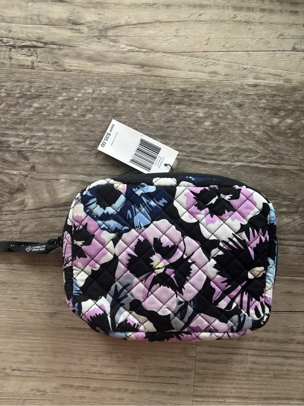 Vera Bradley Quilted Floral Cosmetic Pouch - Black, Purple & Blue